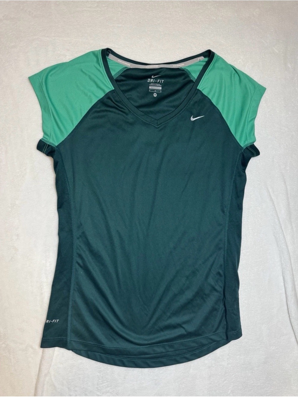 Nike Women's Dark Teal and Mint Short Sleeve V‑Neck Athletic Top